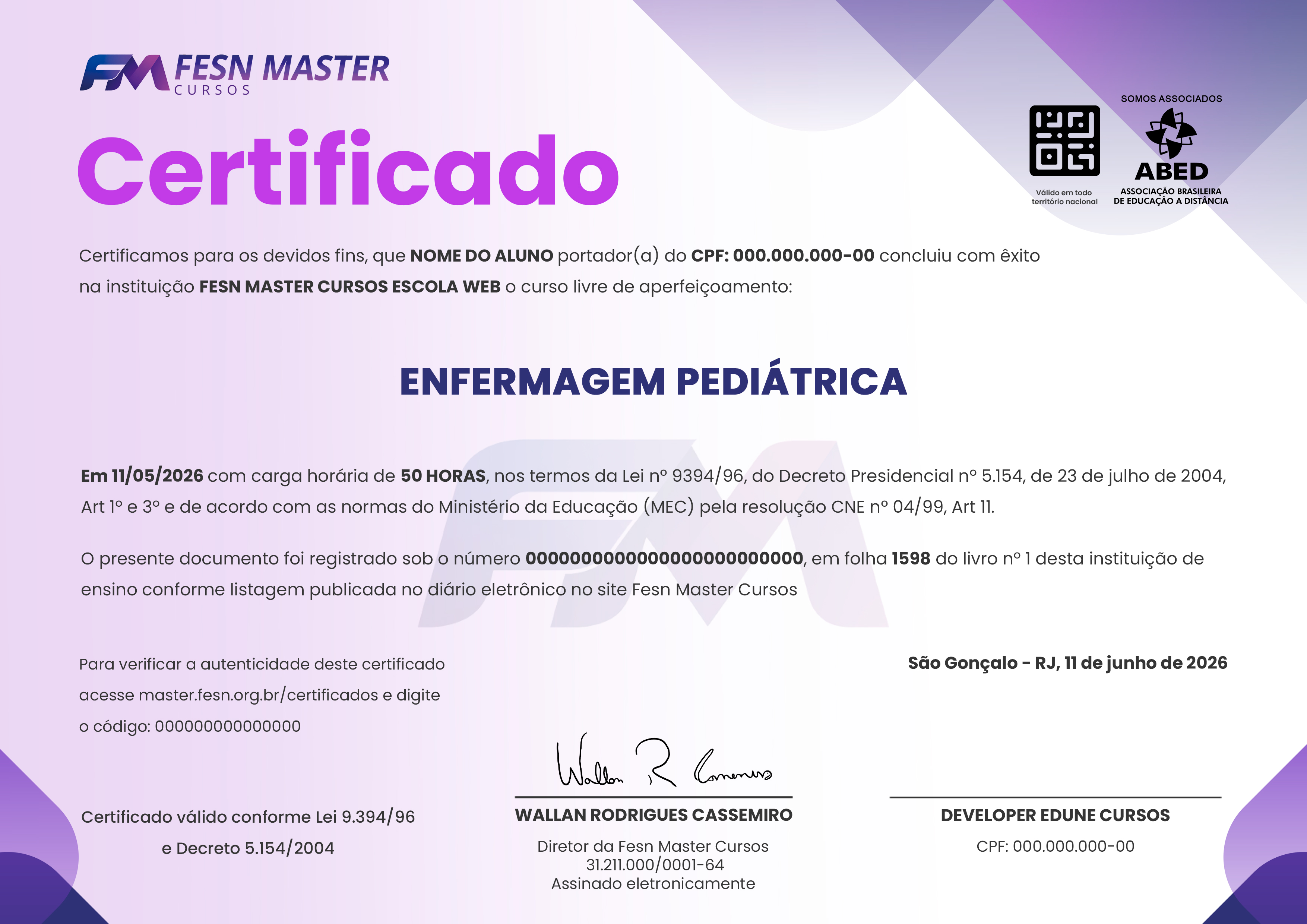Certificado modelo - Frente