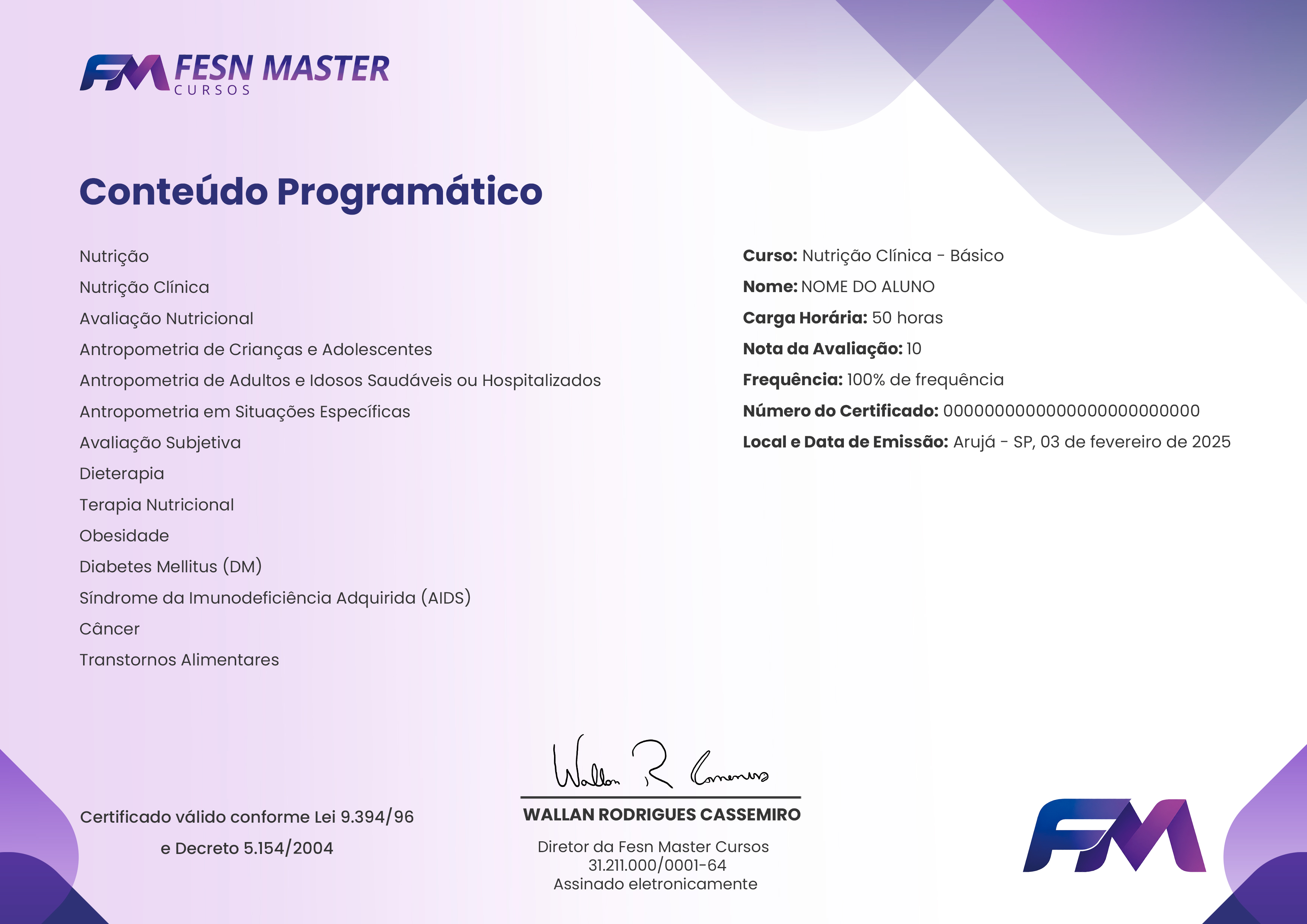 Certificado modelo - Verso